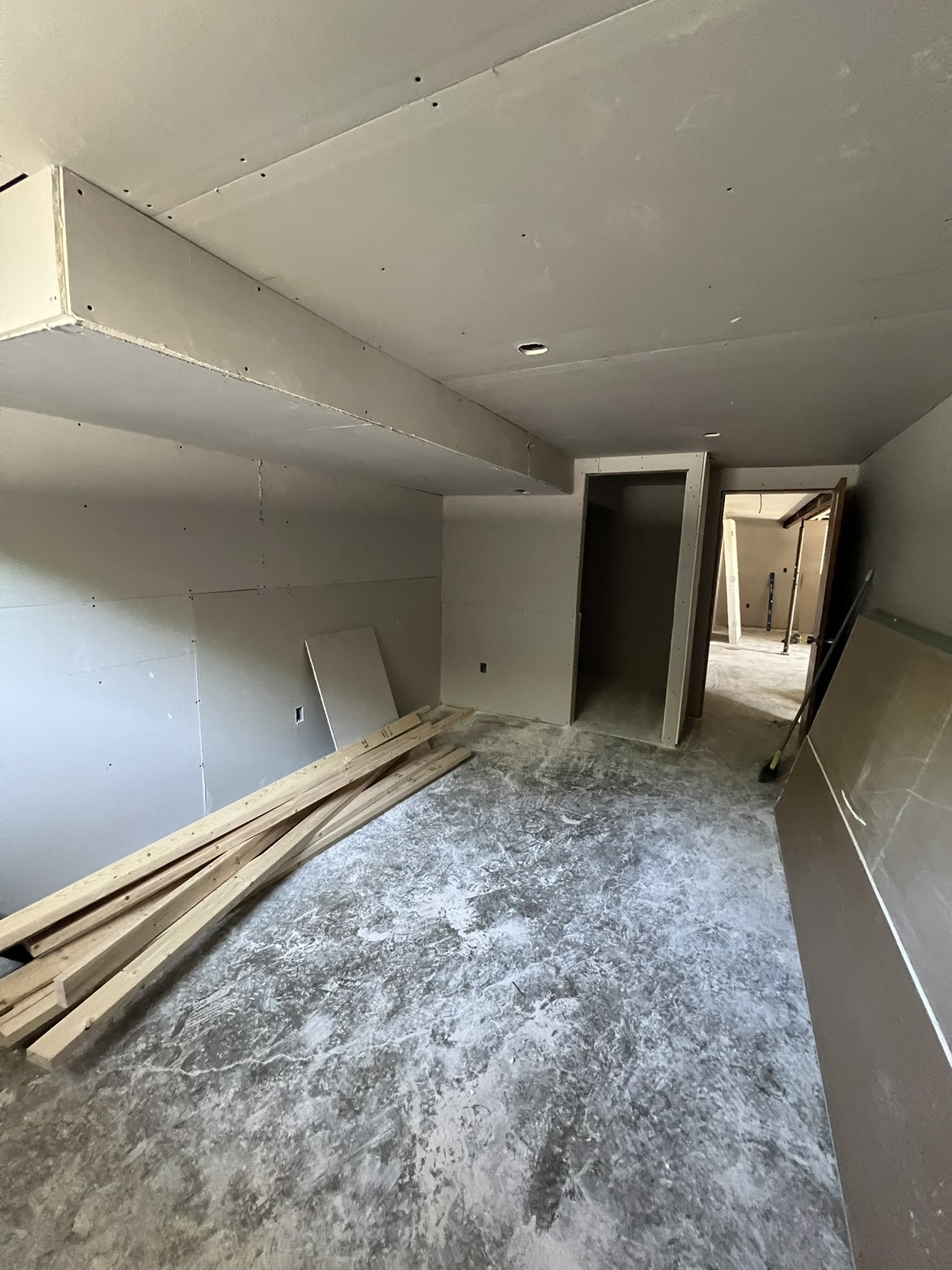 Basement bulkhead and ceiling boarded