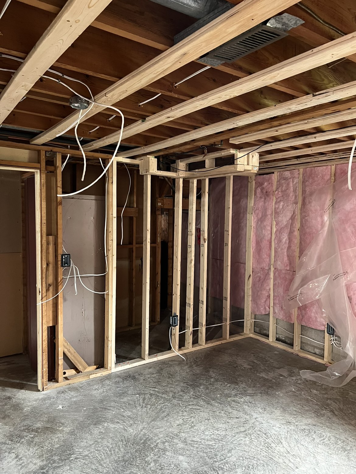 Wood-framed basement layout